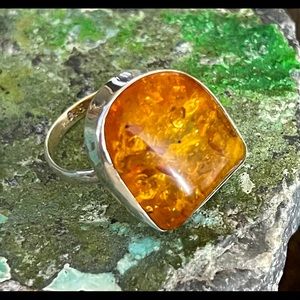 Amber Sterling Silver Ring